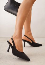 Czarne Szpilki VICES z Imitacji Zamszu z Odkrytą Piętą i Podłużną Klamrą Natterea. Czarne szpilki damskie Born2be, bez wzorów, z jeansu, bez obcasa, na szpilce, bez zapięcia. Za 79.99 zł.