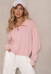 Różowa Bluza ze Ściągaczem ze Stoperem i Stójką z Suwakiem Alanavira. Czerwone bluzy damskie Renee, l, bez wzorów, z jeansu, bez kaptura. Za 49.99 zł.