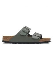 Birkenstock Skórzane klapki "Arizona" w kolorze zielonym rozmiar: 44. Zielone klapki damskie Birkenstock, bez wzorów, z otwartym noskiem, bez obcasa, bez zapięcia. Za 380.34 zł.
