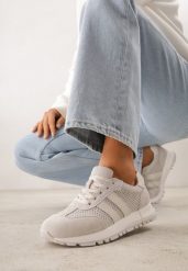 Jasnoszare Sneakersy z Zamszu Naturalnego z Ozdobnymi Paskami i Perforacją Ravinelle. Szare obuwie sportowe damskie Renee, z jeansu, bez zapięcia. Za 179.99 zł.