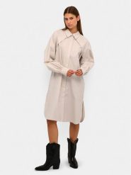 Karen by Simonsen Sukienka koszulowa Madelaine 10104774 Beżowy Relaxed Fit. Brązowe sukienki damskie Karen by Simonsen, bez wzorów, z bawełny, bez ramiączek. Za 549.99 zł.