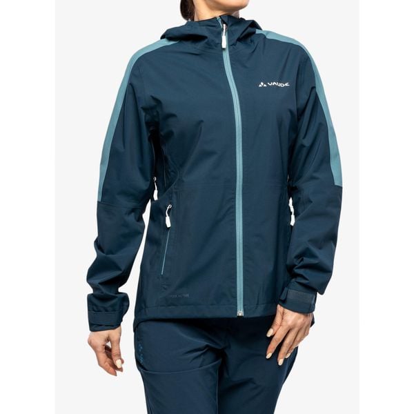 Kurtka przeciwdeszczowa damska Vaude Moab Rain Jacket II. Niebieskie kurtki damskie Vaude, bez wzorów, bez kaptura. Za 529.99 zł.