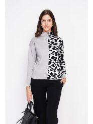 ASSUILI Sweter w kolorze szaro-czarno-białym rozmiar: 42. Białe swetry klasyczne damskie Assuili, bez kołnierzyka. Za 113.99 zł.