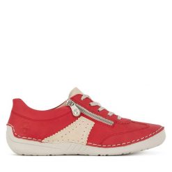 Półbuty Rieker. Czerwone półbuty damskie Rieker, bez wzorów, bez obcasa, na płaskiej podeszwie, bez zapięcia. Za 339.99 zł.