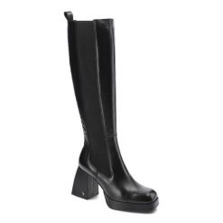 Czarne Kozaki Carinii Damskie Eleganckie Obuwie. Czarne kozaki damskie Carinii, z gumy, przed kolano, bez obcasa, na słupku, bez zapięcia. Za 489.00 zł.