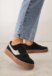Czarne Zamszowe Sneakersy w Stylu Klasycznych Tenisówek ze Skórzaną Wkładką Riosera. Czarne obuwie sportowe casual damskie Born2be, z jeansu, bez zapięcia, tenisowe. Za 179.99 zł.