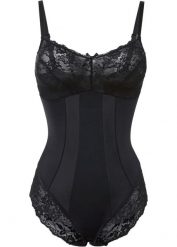 Body shape, średni stopień modelowania sylwetki. Czarne body i gorsety bonprix, bez wzorów, z koronki. Za 124.99 zł.