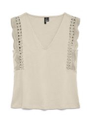 Vero Moda Bluzka w kolorze beżowym rozmiar: M. Brązowe bluzki damskie Vero Moda, m, bez wzorów, z bawełny, bez kołnierzyka, bez ramiączek. Za 64.45 zł.
