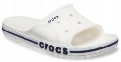 Klapki Dla Dorosłych Crocs Bayaband Slide. Białe klapki damskie Crocs, bez wzorów, z materiału, bez obcasa, bez zapięcia. Za 119.99 zł.