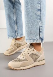 Ciemnobeżowe Sneakersy z Ozdobną Materiałową Wstawką Fanirsa. Brązowe obuwie sportowe damskie Born2be, z materiału, bez zapięcia. Za 79.99 zł.