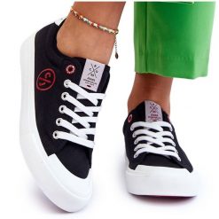 Damskie Materiałowe Tenisówki Cross Jeans LL2R4044 Czarne. Czarne trampki damskie bez wzorów, z gumy, bez zapięcia. Za 170.48 zł.