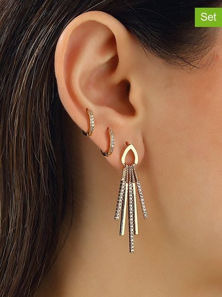 Miu Silver Pozłacane kolczyki (3 szt.) z cyrkoniami rozmiar: onesize. Szare kolczyki damskie Miu Silver, z cyrkonią, pozłacane. Za 69.91 zł.