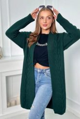 Sweter Kardigan splot warkocz ciemny zielony. Zielone kardigany damskie KESI, l, bez wzorów, z wełny. Za 209.11 zł.
