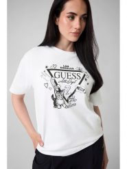 Guess T-Shirt V6YI13 K4301 Biały Regular Fit. Białe t-shirty damskie Guess, m, z aplikacjami, z bawełny, bez kołnierzyka. Za 154.99 zł.