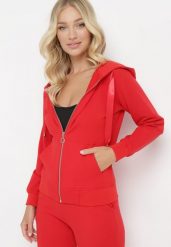 Czerwona Bluza Rozsuwana z Kapturem Ecula. Czerwone bluzy damskie Born2be, xl, bez wzorów, z kapturem. Za 74.99 zł.