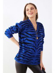 Milan Kiss Sweter w kolorze niebiesko-czarnym rozmiar: XL. Niebieskie swetry klasyczne damskie Milan Kiss, xl, z bawełny, bez kołnierzyka. Za 189.95 zł.