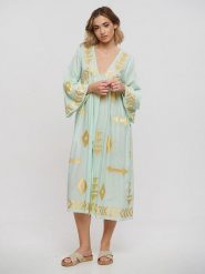 BLE Sukienka w kolorze jasnozielono-złotym rozmiar: onesize. Zielone sukienki damskie BLE, bez wzorów, z bawełny, bez ramiączek. Za 189.95 zł.