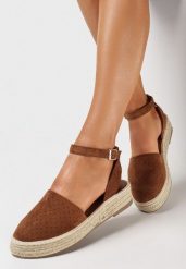 Brązowe Espadryle na Płaskiej Plecionej Podeszwie z Paskiem Wokół Kostki Riolla. Brązowe espadryle damskie Born2be, bez wzorów, bez obcasa, na płaskiej podeszwie. Za 99.99 zł.