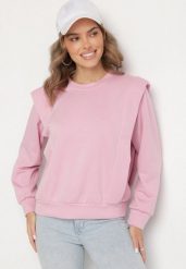Różowa Bluza z Wiskozą z Podkreśloną Linią Ramion Alithra. Czerwone bluzy damskie Born2be, z aplikacjami, z jeansu, bez kaptura. Za 79.99 zł.