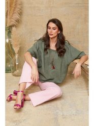 La Compagnie Du Lin Lniana koszulka "Calane" w kolorze khaki rozmiar: L. Brązowe bluzki damskie La Compagnie Du Lin, l, bez wzorów, ze lnu, bez kołnierzyka, bez ramiączek. Za 121.99 zł.