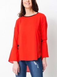 Milan Kiss Bluzka w kolorze czerwonym rozmiar: XL. Czerwone bluzki damskie Milan Kiss, xl, bez wzorów, bez kołnierzyka, bez ramiączek. Za 39.49 zł.