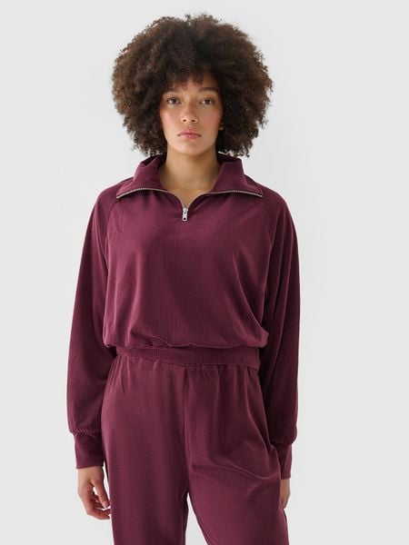 4F Bluza dresowa z weluru nierozpinana bez kaptura damska - czerwona S. Czerwone bluzy damskie 4F, s, bez wzorów, z dresówki, bez kaptura. W wyprzedaży za 69.99 zł.