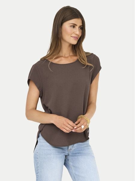 ONLY Bluzka Vic 15142784 Brązowy Regular Fit. Brązowe bluzki damskie Only, bez wzorów, z syntetyku, bez kołnierzyka, bez ramiączek. Za 69.99 zł.