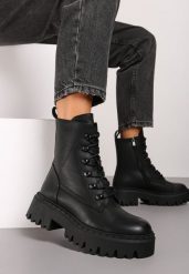 Czarne Masywne Botki Trapery na Platformie w Stylu Militarnym Verola. Czarne trapery damskie Born2be, z dzianiny, bez zapięcia. Za 159.99 zł.
