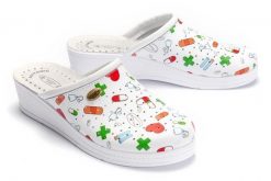 SANITAL FLEX 707/24 fantasia, klapki profilaktyczne damskie. Klapki damskie Sanital-Flex, bez wzorów, ze skóry, bez obcasa, bez zapięcia. Za 119.90 zł.