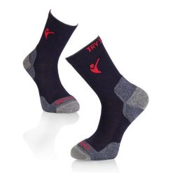 Skarpety trekkingowe z wełny merynosów w kolorze ciemnoniebieskim. Niebieskie skarpetki damskie TRY TO FLY, bez wzorów, z wełny. W wyprzedaży za 83.57 zł.