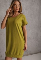 Ciemnozielona T-shirtowa Sukienka Pudełkowa z Elastycznej Bawełny Ellensa. Zielone sukienki damskie Renee, bez wzorów, z bawełny, wakacyjne, bez ramiączek. Za 59.99 zł.
