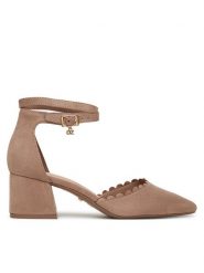 DeeZee Czółenka DF-82574-4 Beżowy. Brązowe czółenka damskie DeeZee, bez wzorów, z materiału, bez obcasa. Za 139.99 zł.