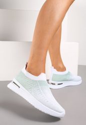 Biało-Zielone Buty Sportowe z Nadrukiem Obmre i Skarpetkową Cholewką Erinevia. Białe obuwie sportowe casual damskie Renee, na fitness i siłownię. Za 39.99 zł.