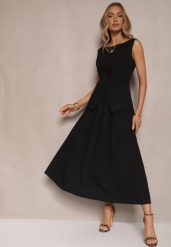 Czarna Rozkloszowana Spódnica z Bawełną High Waist Katavira. Czarne spódnice damskie Renee, na co dzień, l, bez wzorów, z bawełny, eleganckie, maxi. Za 119.99 zł.
