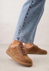 Brązowe Zamszowe Sneakersy z Wkładką ze Skóry Naturalnej w Stylu Tenisówek Adredine. Brązowe obuwie sportowe damskie Renee, z jeansu, bez zapięcia, tenisowe. Za 179.99 zł.