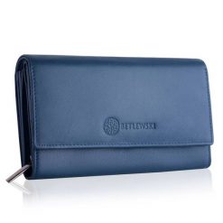 Portfel damski BETLEWSKI BPD-SS-12 NIEBIESKI. Niebieskie portfele damskie Betlewski, bez wzorów, ze skóry. Za 139.99 zł.