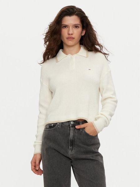 Tommy Jeans Sweter DW0DW19833 Écru Regular Fit. Swetry klasyczne damskie Tommy Jeans, xs, z jeansu, bez kołnierzyka. Za 299.99 zł.