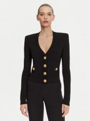 Balmain Kardigan DF1KL007KB07 Czarny Regular Fit. Czarne kardigany damskie Balmain, bez wzorów, z wiskozy. Za 6,229.00 zł.
