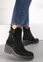 Czarne Botki na Koturnie z Ozdobnym Suwakiem Houtanie. Czarne botki damskie Renee, eleganckie, bez obcasa, na koturnie, bez zapięcia. Za 149.99 zł.