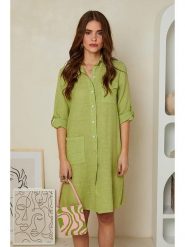 Rodier Lin Lniana sukienka w kolorze limonkowym rozmiar: XL/XXL. Zielone sukienki damskie Rodier Lin, bez wzorów, ze lnu, bez ramiączek. Za 145.26 zł.