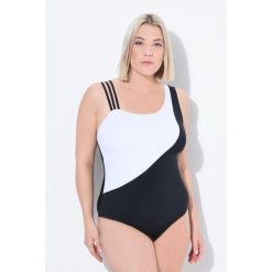 Damski Kostium kąpielowy bloki kolorów 3 ramiączka miękkie miseczki. Czarne stroje jednoczęściowe Ulla Popken, bez wzorów, z elastanu. Za 244.99 zł.