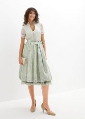 Sukienka ludowa w żakardowy wzór, z haftem (2 części). Zielone sukienki damskie bonprix, bez wzorów, z żakardem, bez ramiączek. Za 659.99 zł.