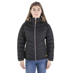 Kurtka Damska Nadina Wodoodporna. Czarne kurtki damskie Trespass, l, bez wzorów, z materiału, z kapturem. Za 132.99 zł.