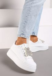 Białe Sneakersy Ozdobione Brokatowym Misiem Nevithaya. Białe obuwie sportowe damskie Renee, z jeansu, bez zapięcia. Za 89.99 zł.
