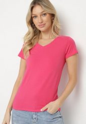 Różowy T-shirt Bawełniany z Trójkątnym Dekoltem Tolilara. Czerwone t-shirty damskie Born2be, l, bez wzorów, z bawełny, bez kołnierzyka. Za 29.99 zł.