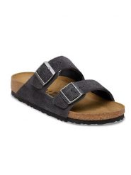 Birkenstock Skórzane klapki "Arizona" w kolorze antracytowym rozmiar: 39. Czarne klapki damskie Birkenstock, bez wzorów, ze skóry, z otwartym noskiem, bez obcasa, bez zapięcia. Za 409.80 zł.