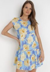 Niebieska Sukienka Taphissis. Niebieskie sukienki damskie Born2be, bez wzorów, z tkaniny, bez ramiączek. Za 119.99 zł.