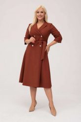 Elegancka żakietowa sukienka Marietta w odcieniach brązu XXL OVERSIZE. Żółte sukienki damskie Moda Size Plus Iwanek, bez wzorów, z elastanu, biznesowe, bez ramiączek. Za 325.00 zł.