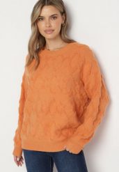 Pomarańczowy Sweter o Luźnym Kroju i Wzorzystym Splocie ze Ściągaczami Elondrae. Brązowe swetry klasyczne damskie Born2be, uniwersalny, z bawełny, bez kołnierzyka. Za 149.99 zł.