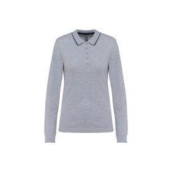 Damska koszulka polo pique z długim rękawem Kariban. Niebieskie koszulki damskie KARIBAN, bez wzorów, bez kołnierzyka, bez ramiączek. Za 142.50 zł.